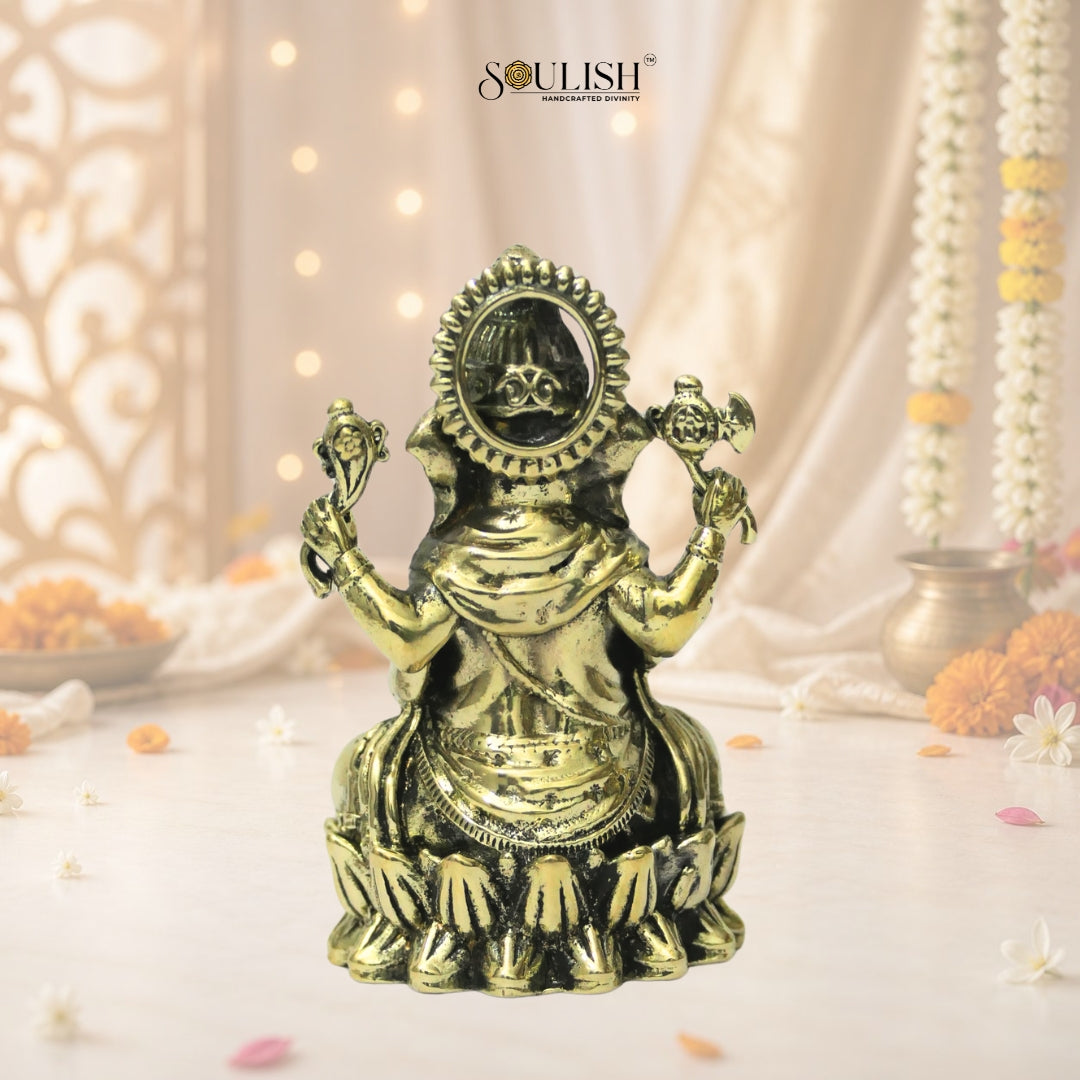 Lord Ganesha on Lotus Brass Idol – Auspicious Spiritual Home Décor