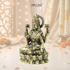 Lakshmi Sitting on Lotus Brass Goddess Idol