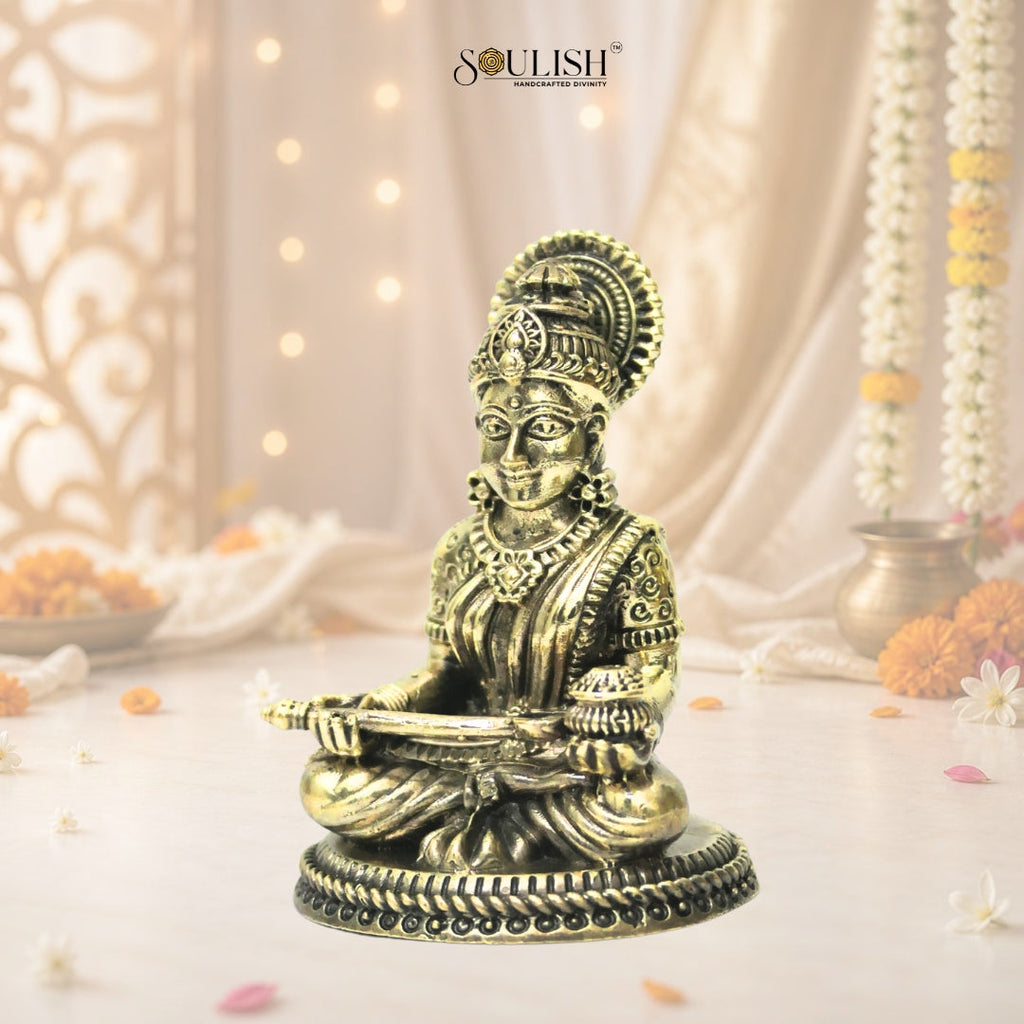 Goddess Annapurna Brass Idol | Handcrafted Annapurna Devi Murti for Home Temple