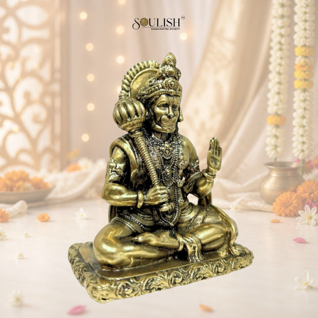 Lord Hanuman Brass Idol | Handcrafted Pure Brass Hanuman Murti for Home Temple