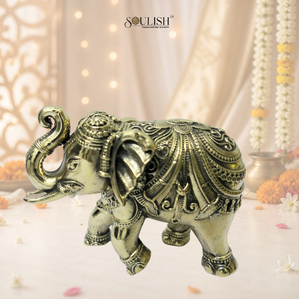 Elephant Brass Idol | Handcrafted Brass Elephant Statue for Vastu & Home Décor