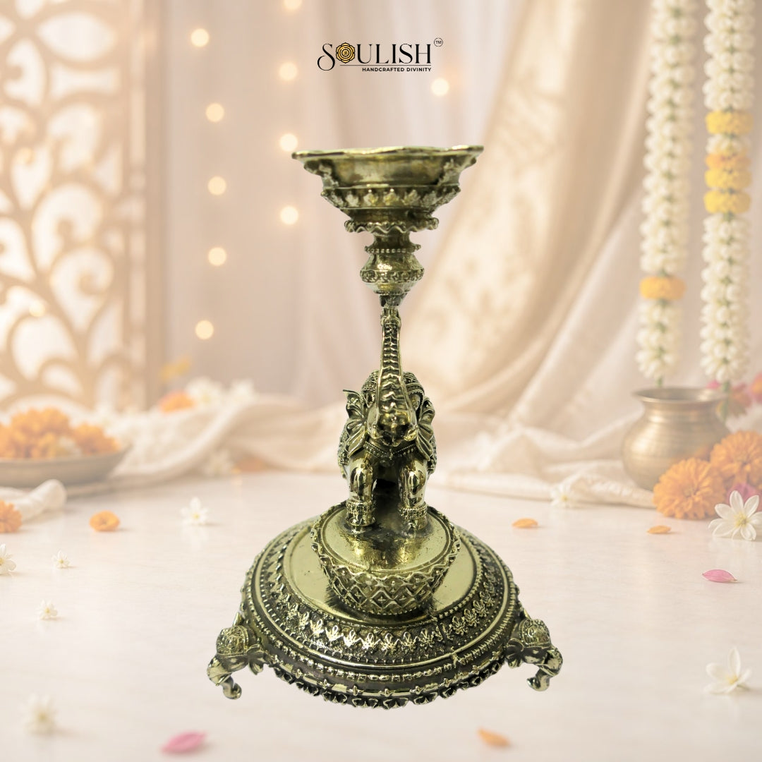Elephant Brass Diya- Elephant Lamp Oil Diya