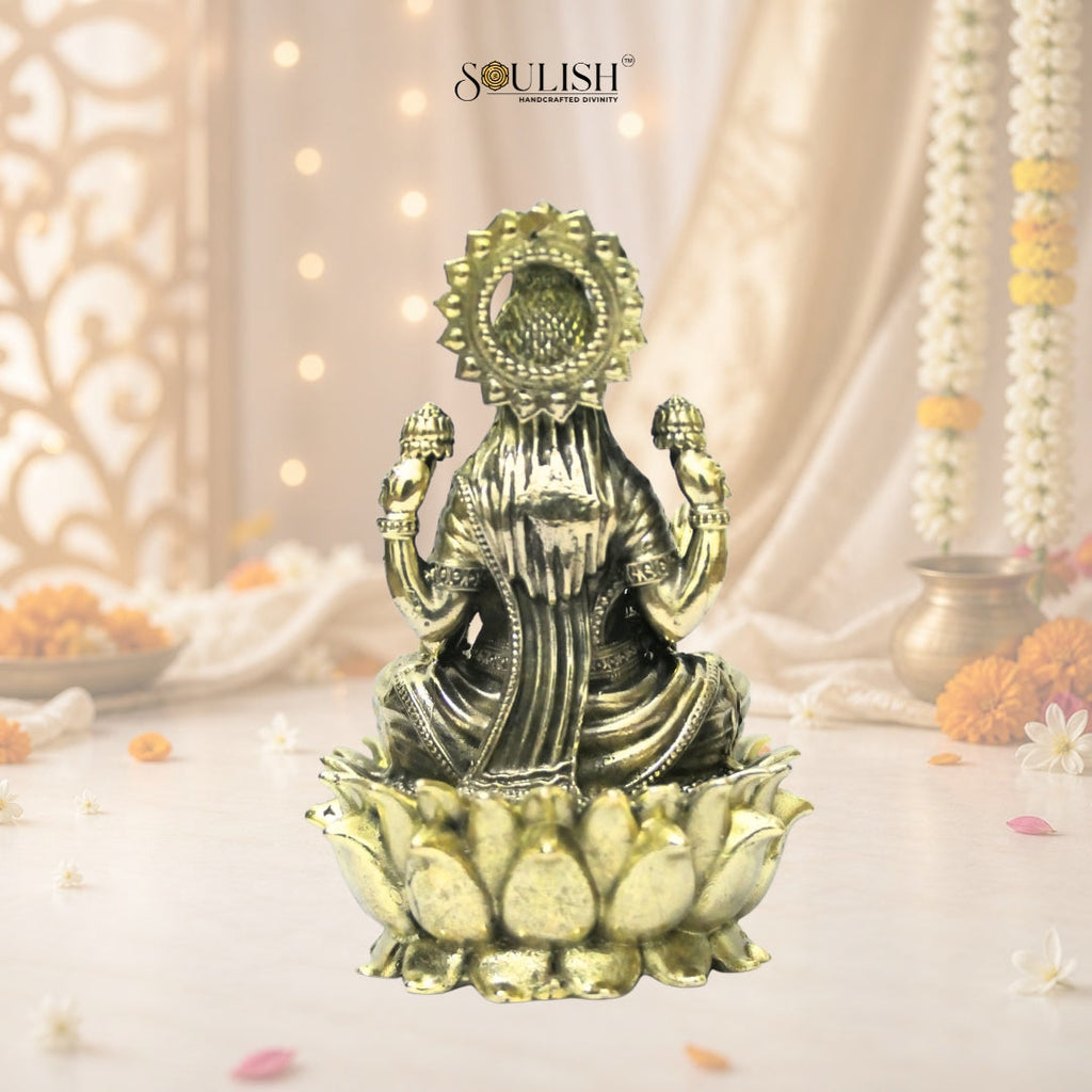 Lakshmi on lotus with swan brass idol