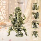 Ganesha Sitting on Sinhasan Brass Idol