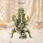 Ganesha Sitting on Sinhasan Brass Idol