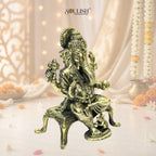 Ganesha Sitting on Sinhasan Brass Idol