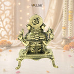 Ganesha Sitting on Sinhasan Brass Idol