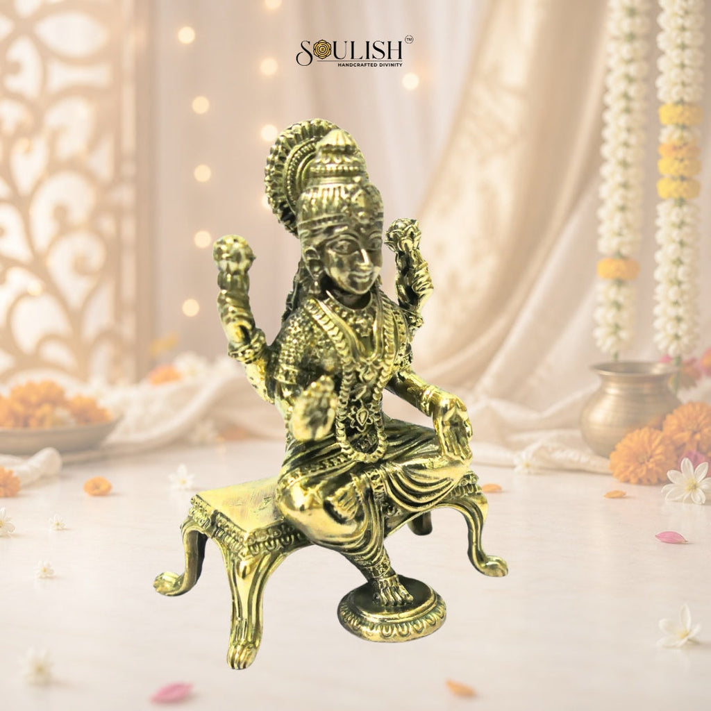 Lakshmi Sitting on Sinhasan Brass Idol