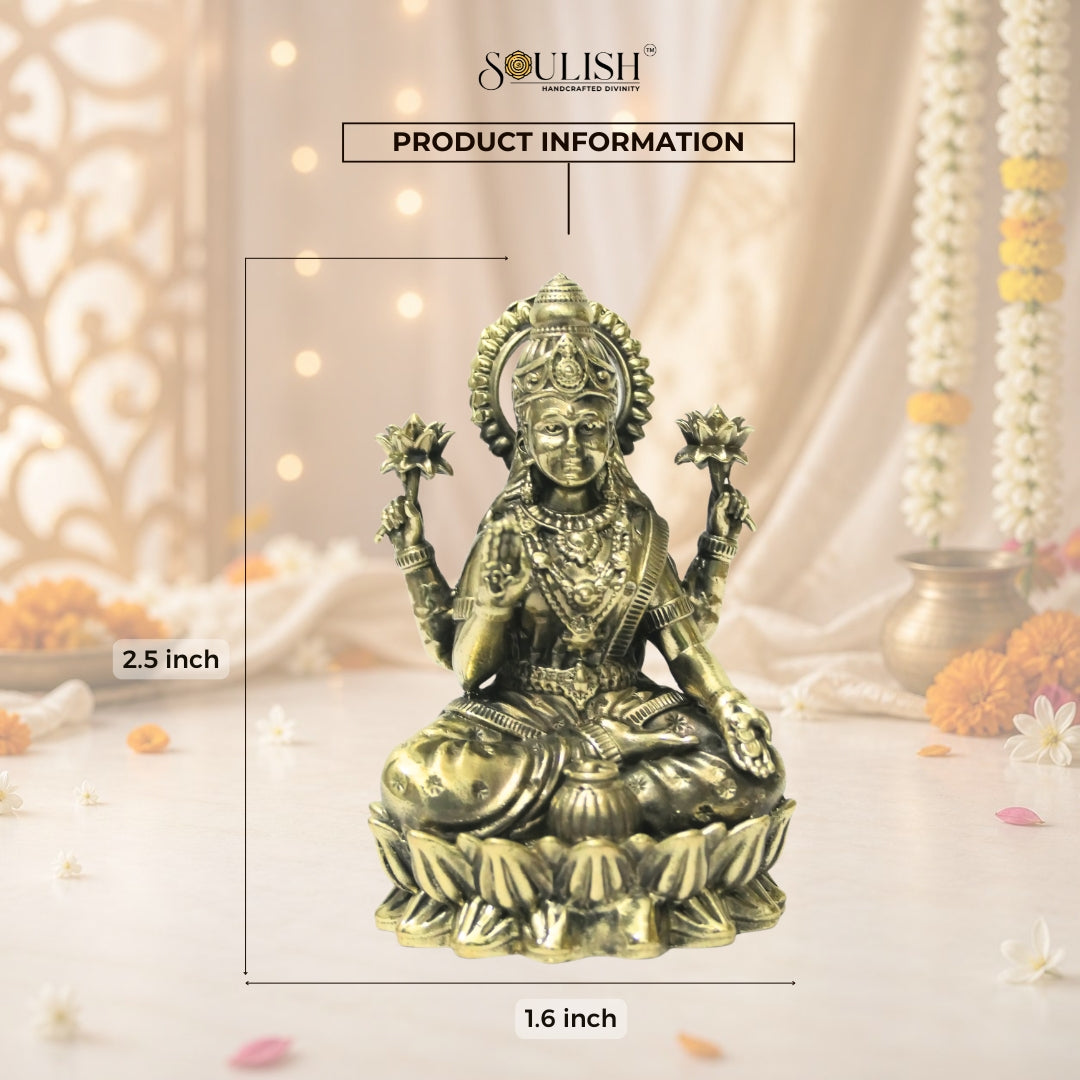 Lakshmi Sitting on Lotus Brass Goddess Idol