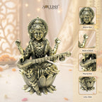 Saraswati on Lotus Playing Sitar Brass Idol