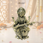 Saraswati on Lotus Playing Sitar Brass Idol