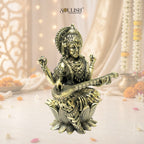 Saraswati on Lotus Playing Sitar Brass Idol