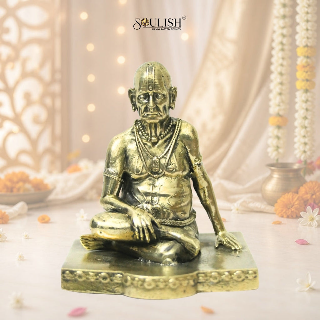 Shri Swami Samarth Brass Idol | Handcrafted Swami Samarth Murti for Home Temple