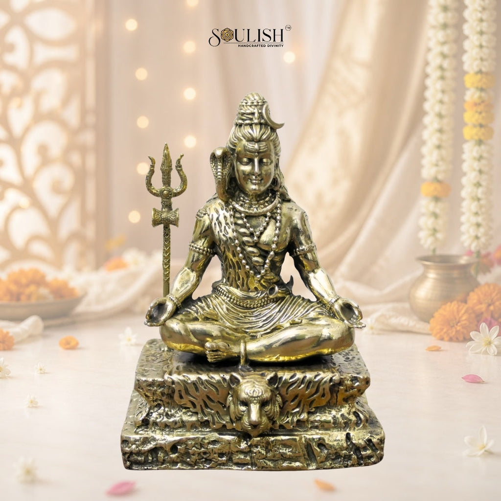Lord Shiva Meditating Brass Idol – Spiritual Home Décor & Divine Sculpture