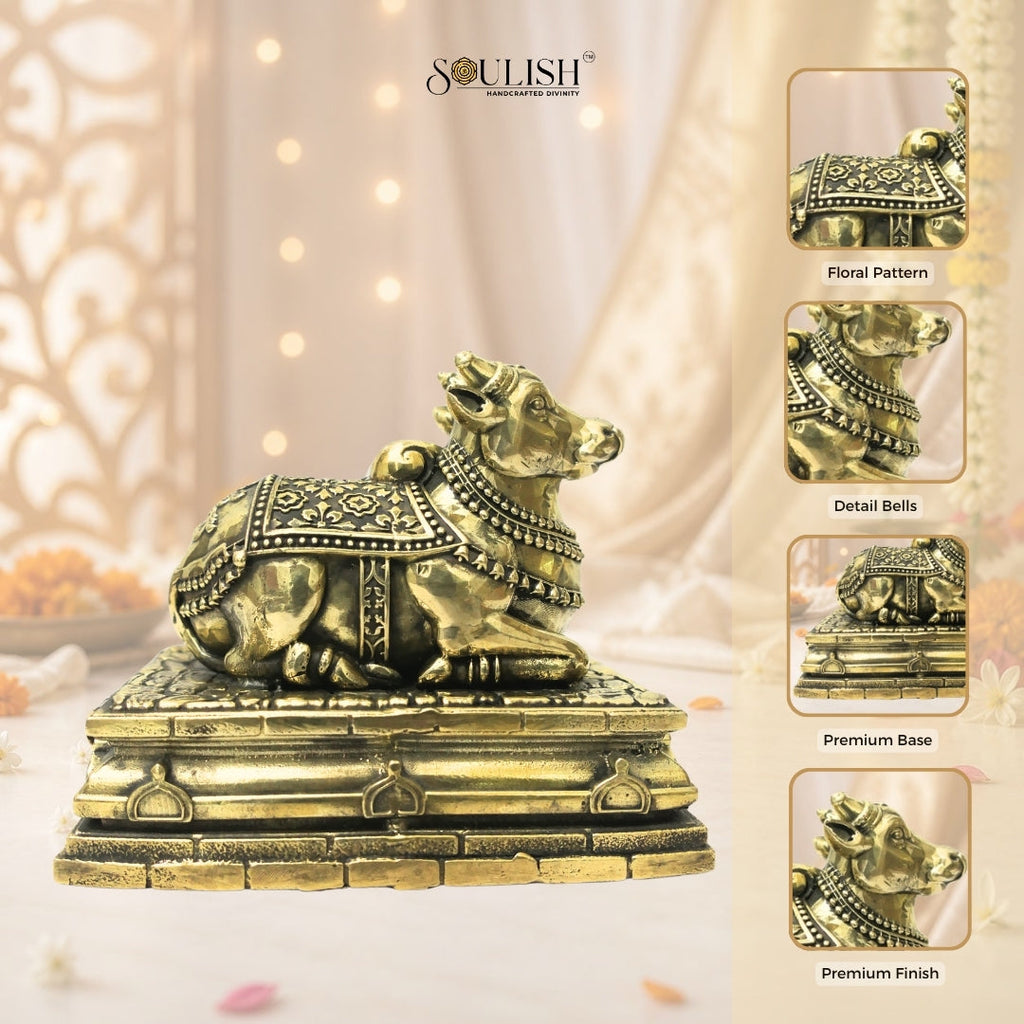 Nandi Brass Statue – Sacred Bull of Lord Shiva, Spiritual Home Décor