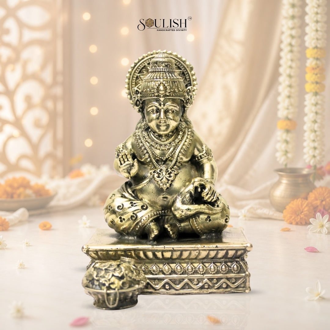 Lord Kuber Brass Idol – God of Wealth & Prosperity, Spiritual Home Décor
