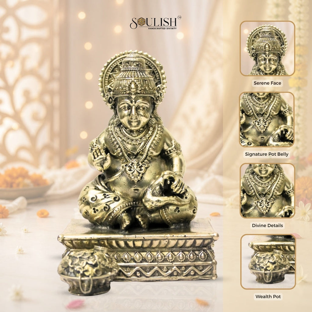 Lord Kuber Brass Idol – God of Wealth & Prosperity, Spiritual Home Décor
