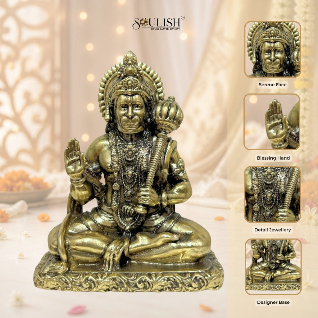Lord Hanuman Brass Idol | Handcrafted Pure Brass Hanuman Murti for Home Temple