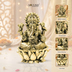 Lord Ganesha on Lotus Brass Idol – Auspicious Spiritual Home Décor