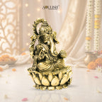 Lord Ganesha on Lotus Brass Idol – Auspicious Spiritual Home Décor